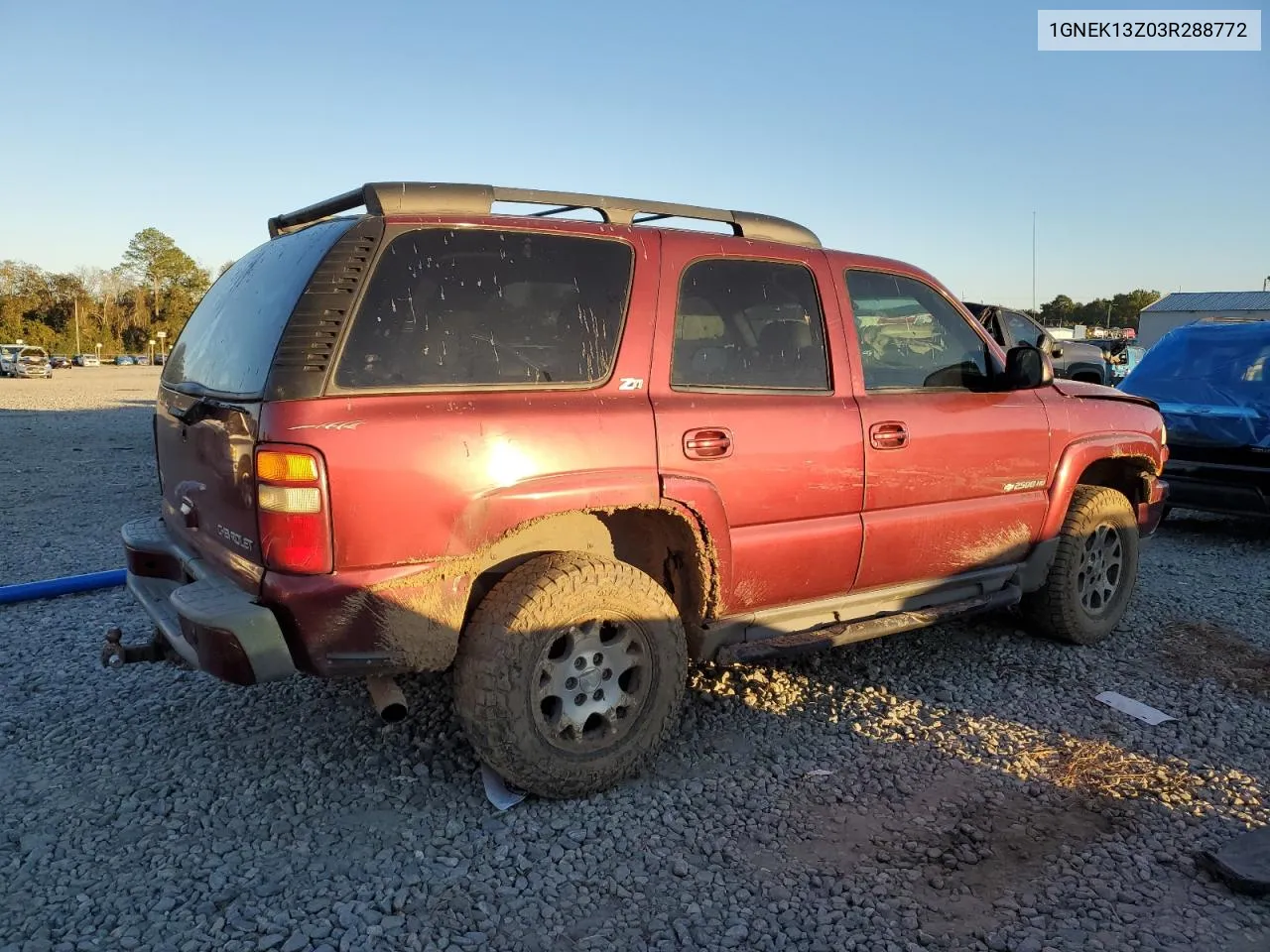 2003 Chevrolet Tahoe K1500 VIN: 1GNEK13Z03R288772 Lot: 76156304