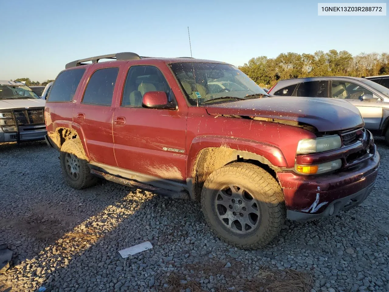 2003 Chevrolet Tahoe K1500 VIN: 1GNEK13Z03R288772 Lot: 76156304