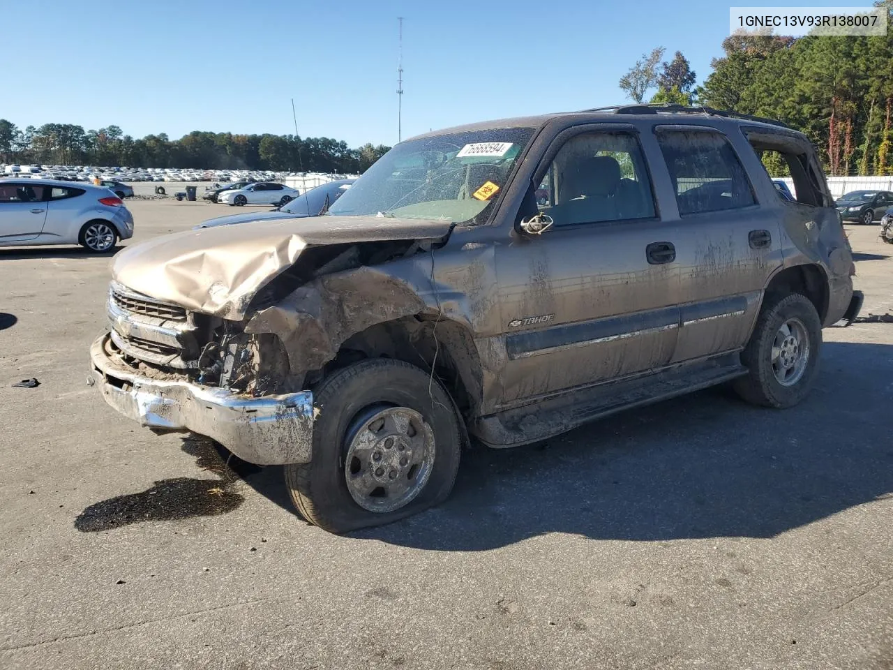 2003 Chevrolet Tahoe C1500 VIN: 1GNEC13V93R138007 Lot: 76668594