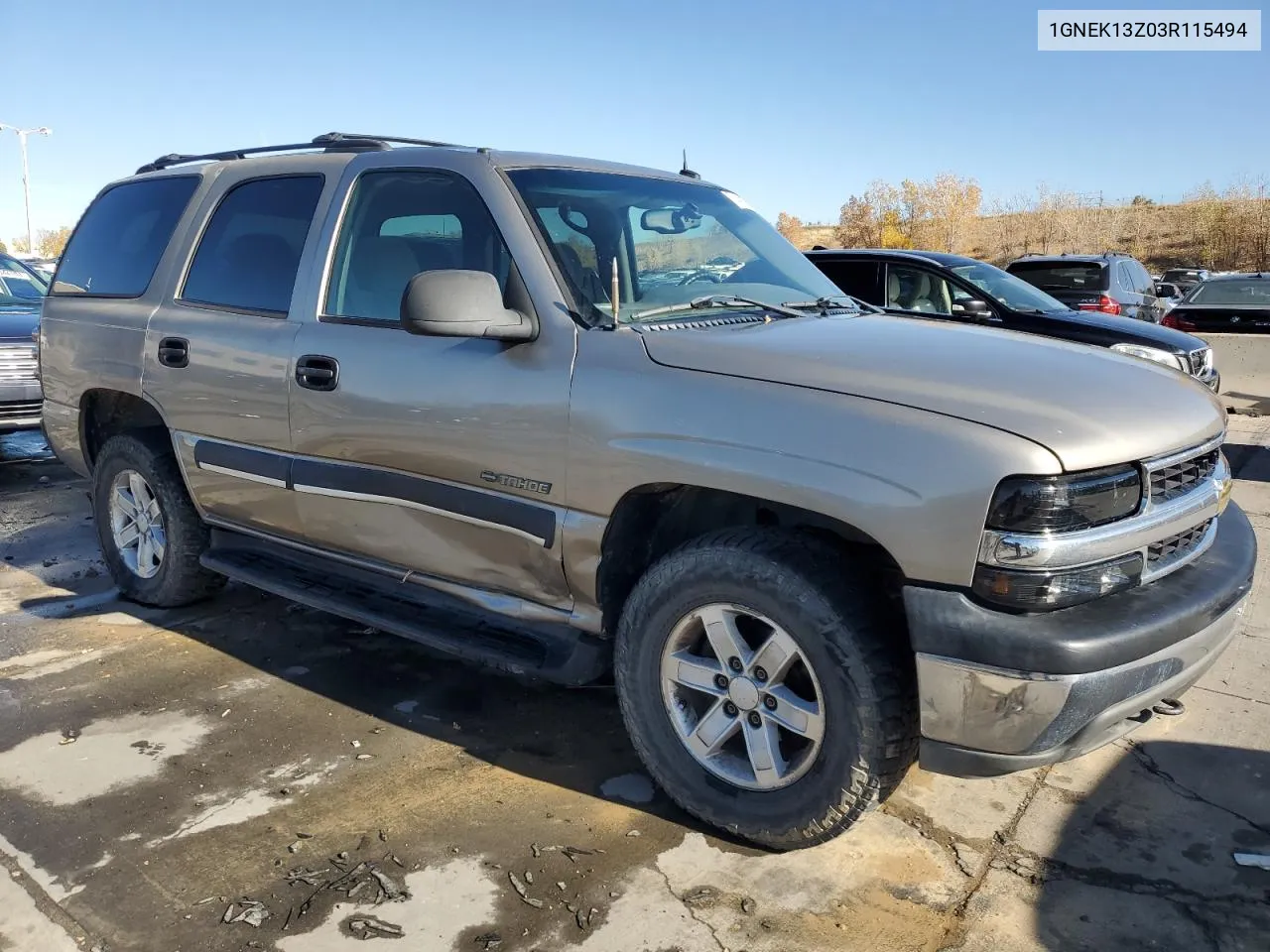 2003 Chevrolet Tahoe K1500 VIN: 1GNEK13Z03R115494 Lot: 78488184