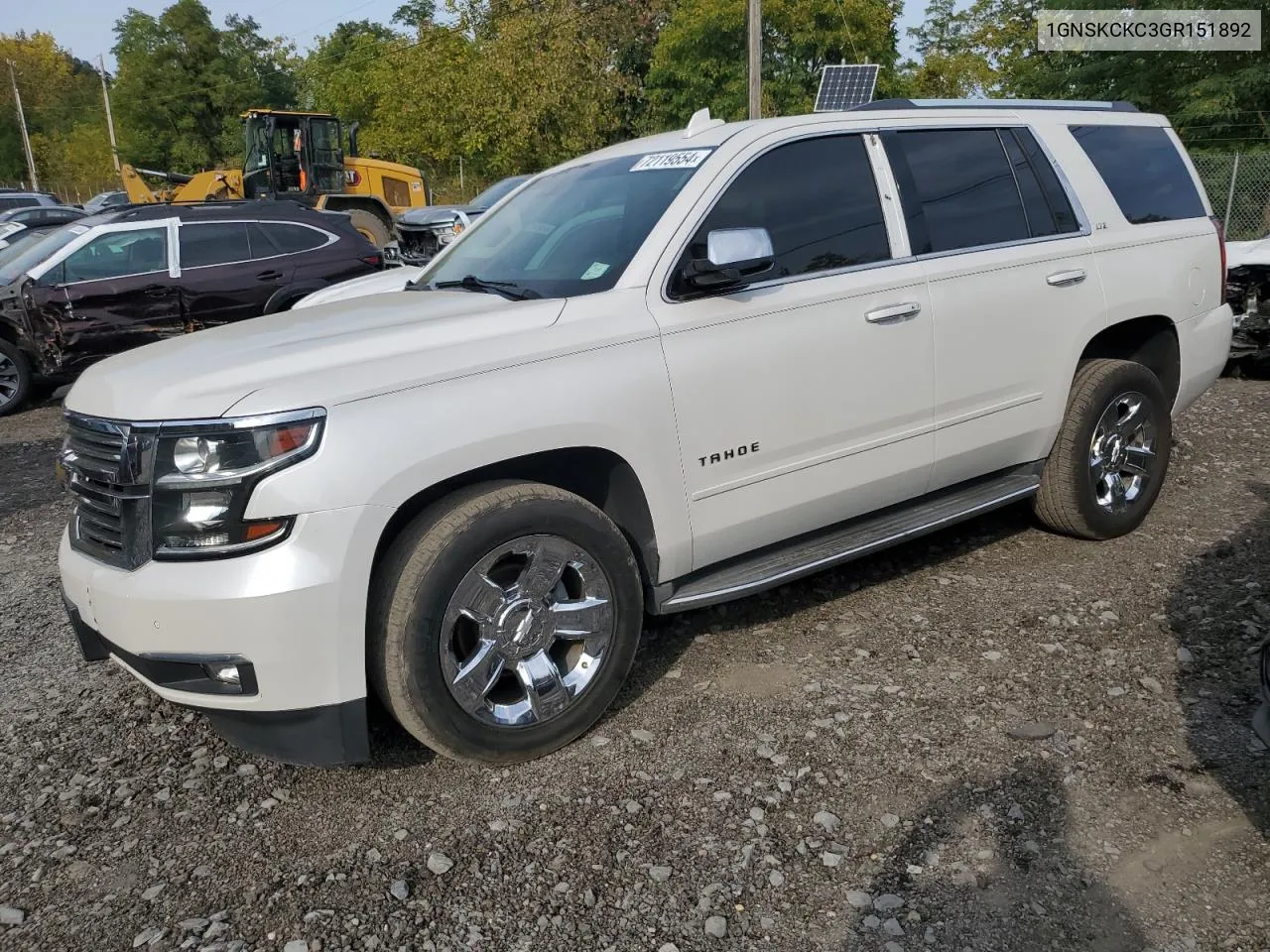 2016 Chevrolet Tahoe K1500 Ltz VIN: 1GNSKCKC3GR151892 Lot: 72119554