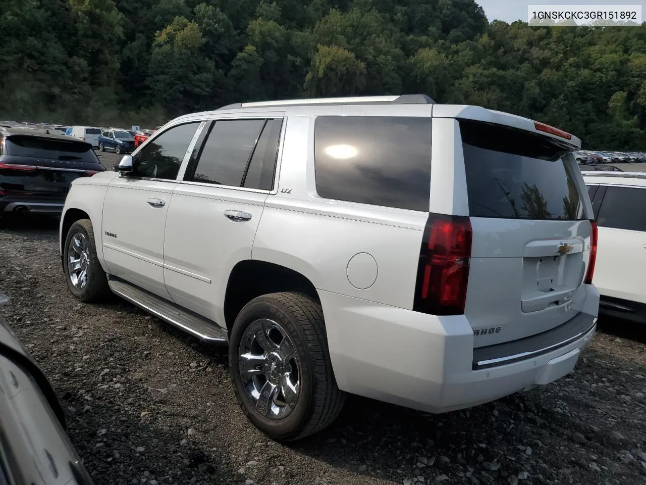 2016 Chevrolet Tahoe K1500 Ltz VIN: 1GNSKCKC3GR151892 Lot: 72119554