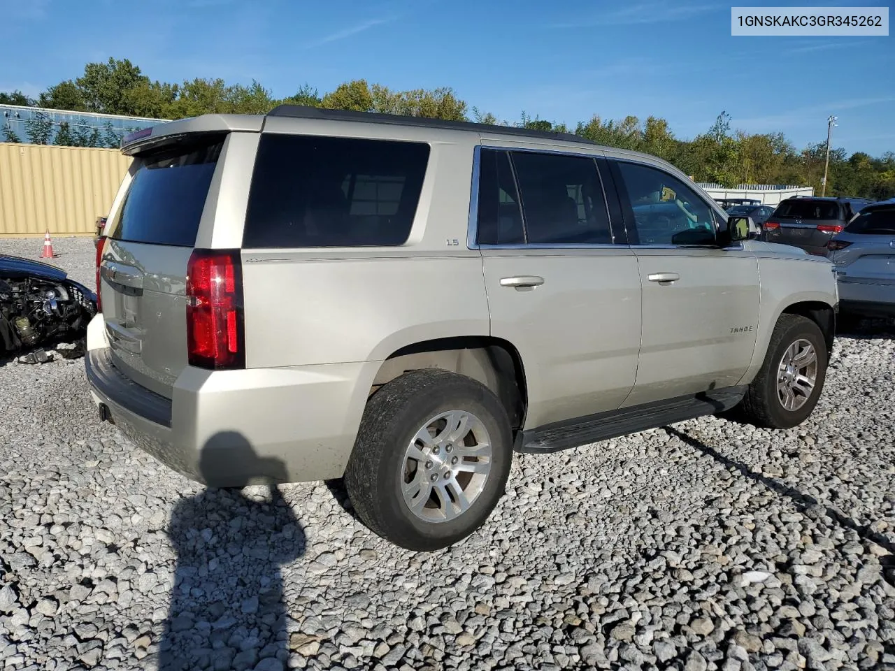 2016 Chevrolet Tahoe K1500 Ls VIN: 1GNSKAKC3GR345262 Lot: 73712684