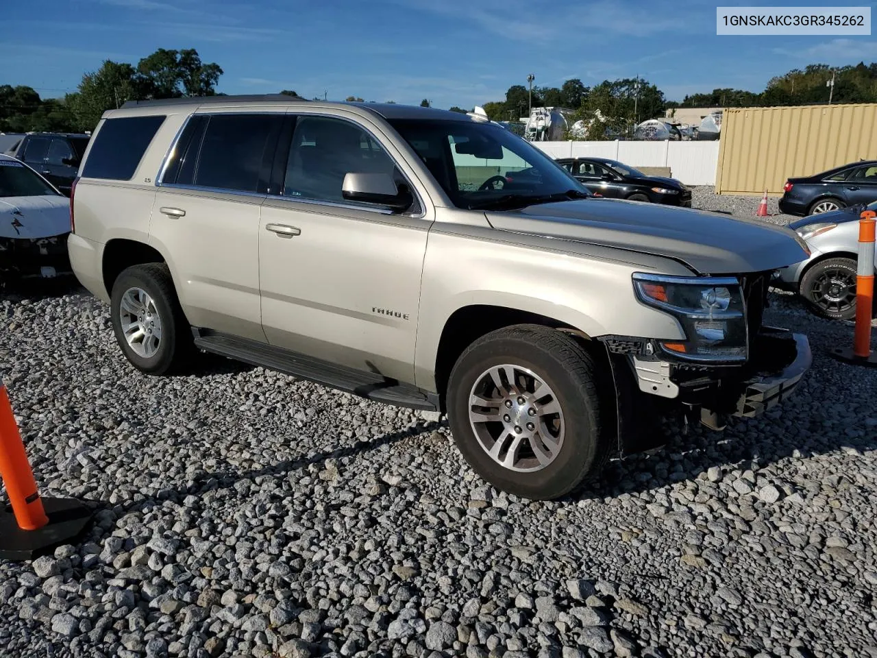 2016 Chevrolet Tahoe K1500 Ls VIN: 1GNSKAKC3GR345262 Lot: 73712684