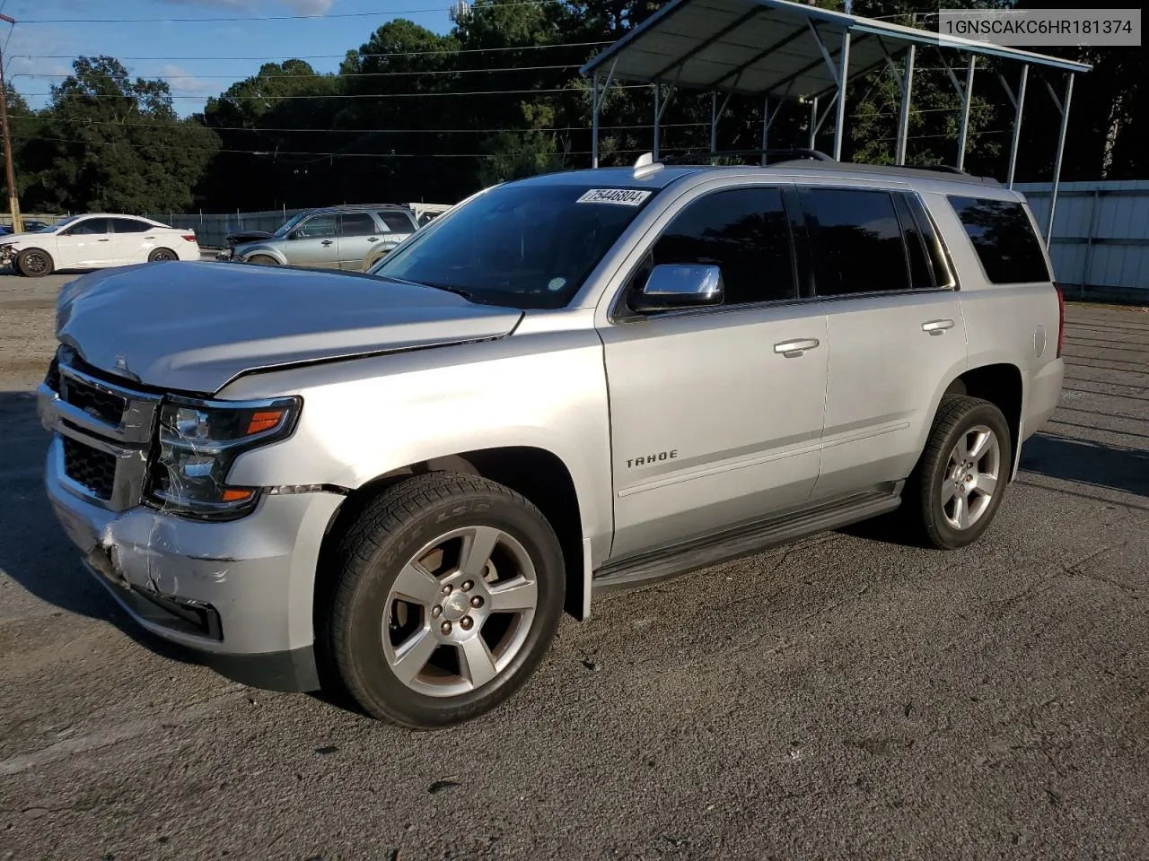 2017 Chevrolet Tahoe C1500 Ls VIN: 1GNSCAKC6HR181374 Lot: 75446804