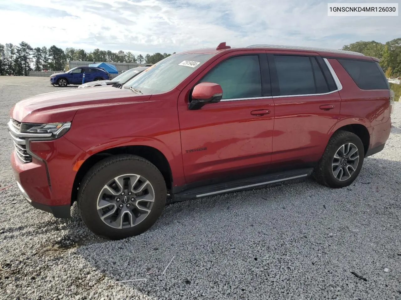 2021 Chevrolet Tahoe C1500 Lt VIN: 1GNSCNKD4MR126030 Lot: 72919404