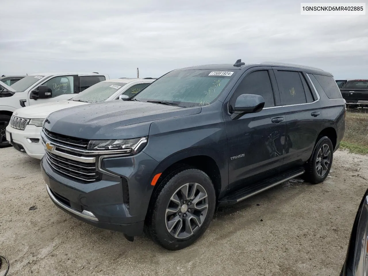 2021 Chevrolet Tahoe C1500 Lt VIN: 1GNSCNKD6MR402885 Lot: 75081924