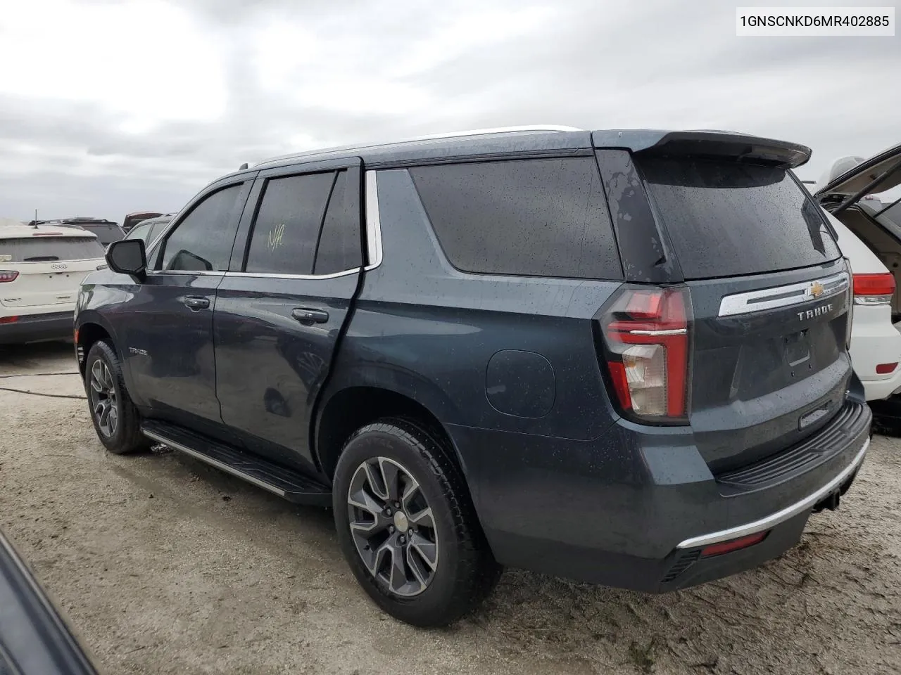 2021 Chevrolet Tahoe C1500 Lt VIN: 1GNSCNKD6MR402885 Lot: 75081924