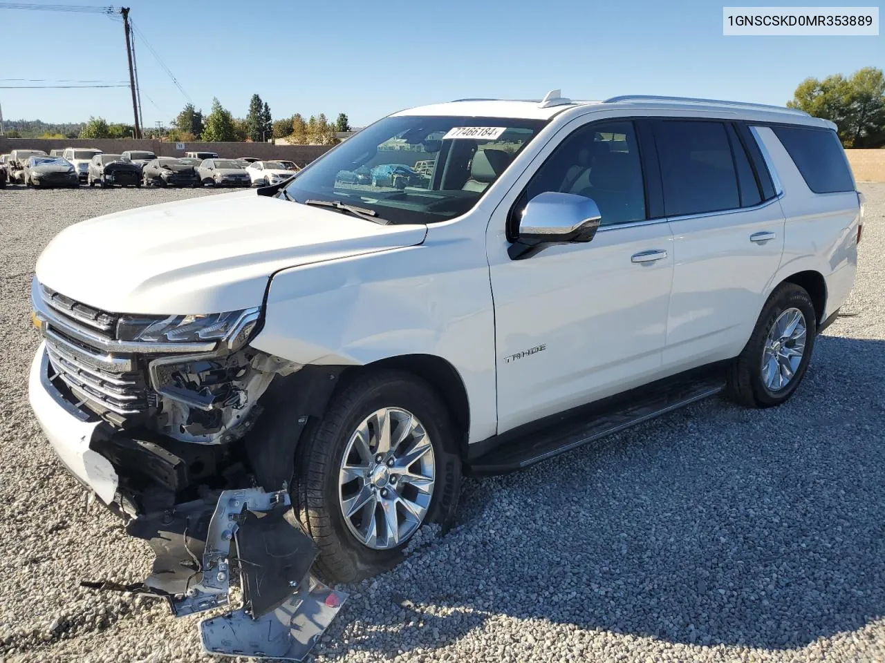 2021 Chevrolet Tahoe C1500 Premier VIN: 1GNSCSKD0MR353889 Lot: 77466184