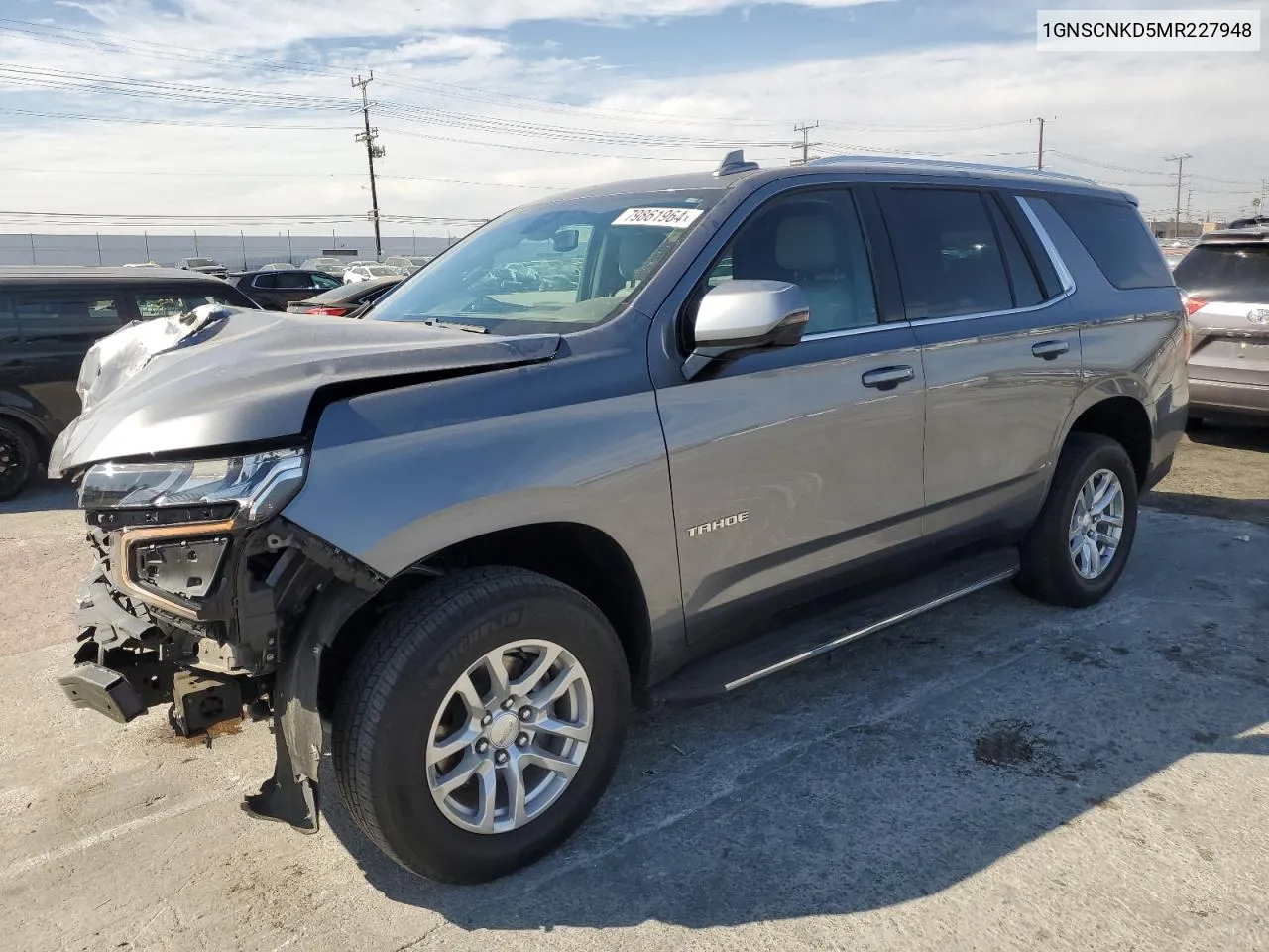 2021 Chevrolet Tahoe C1500 Lt VIN: 1GNSCNKD5MR227948 Lot: 79861964