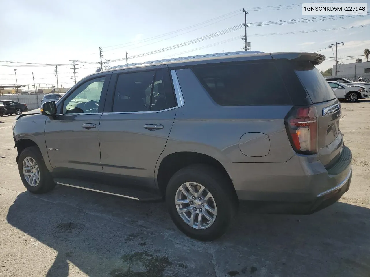 2021 Chevrolet Tahoe C1500 Lt VIN: 1GNSCNKD5MR227948 Lot: 79861964