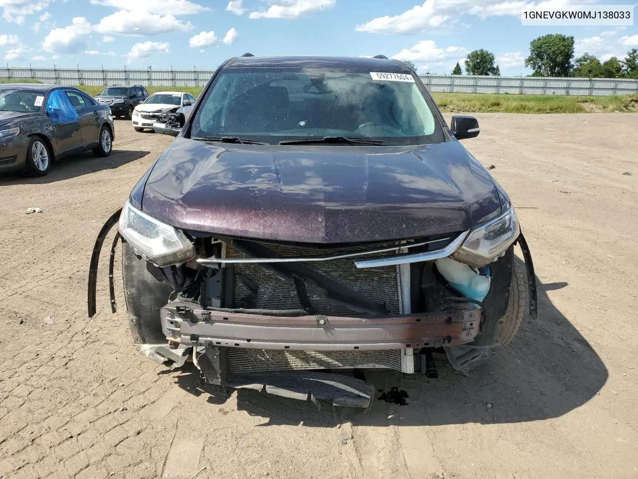 2021 Chevrolet Traverse Lt VIN: 1GNEVGKW0MJ138033 Lot: 59277604