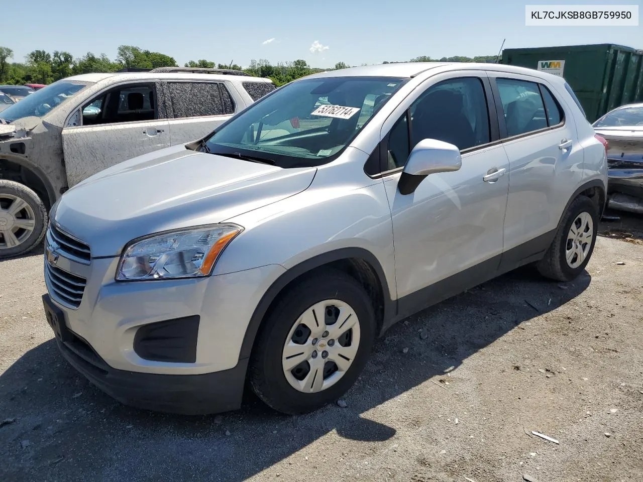 2016 Chevrolet Trax Ls VIN: KL7CJKSB8GB759950 Lot: 53762714