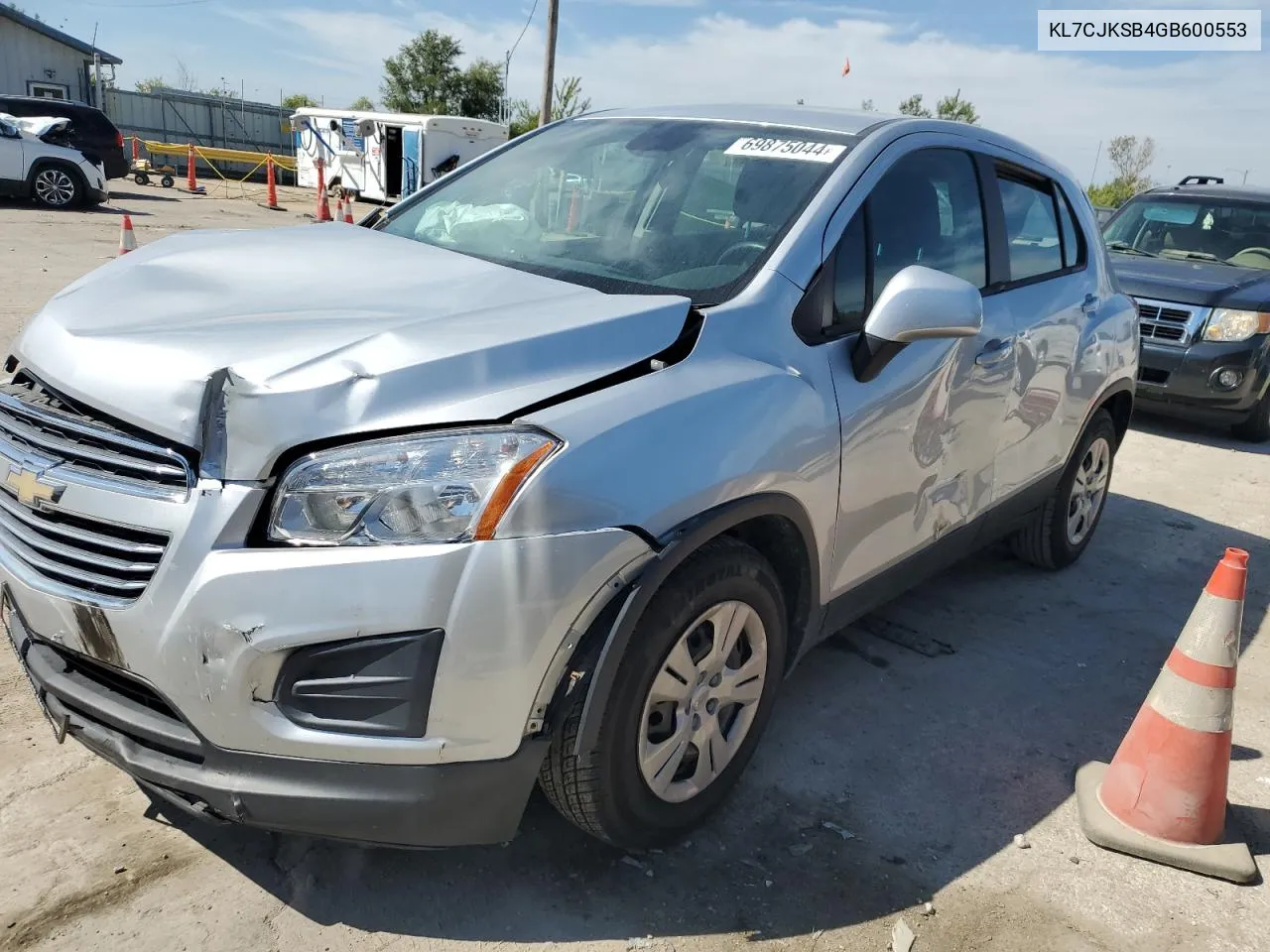 2016 Chevrolet Trax Ls VIN: KL7CJKSB4GB600553 Lot: 69875044