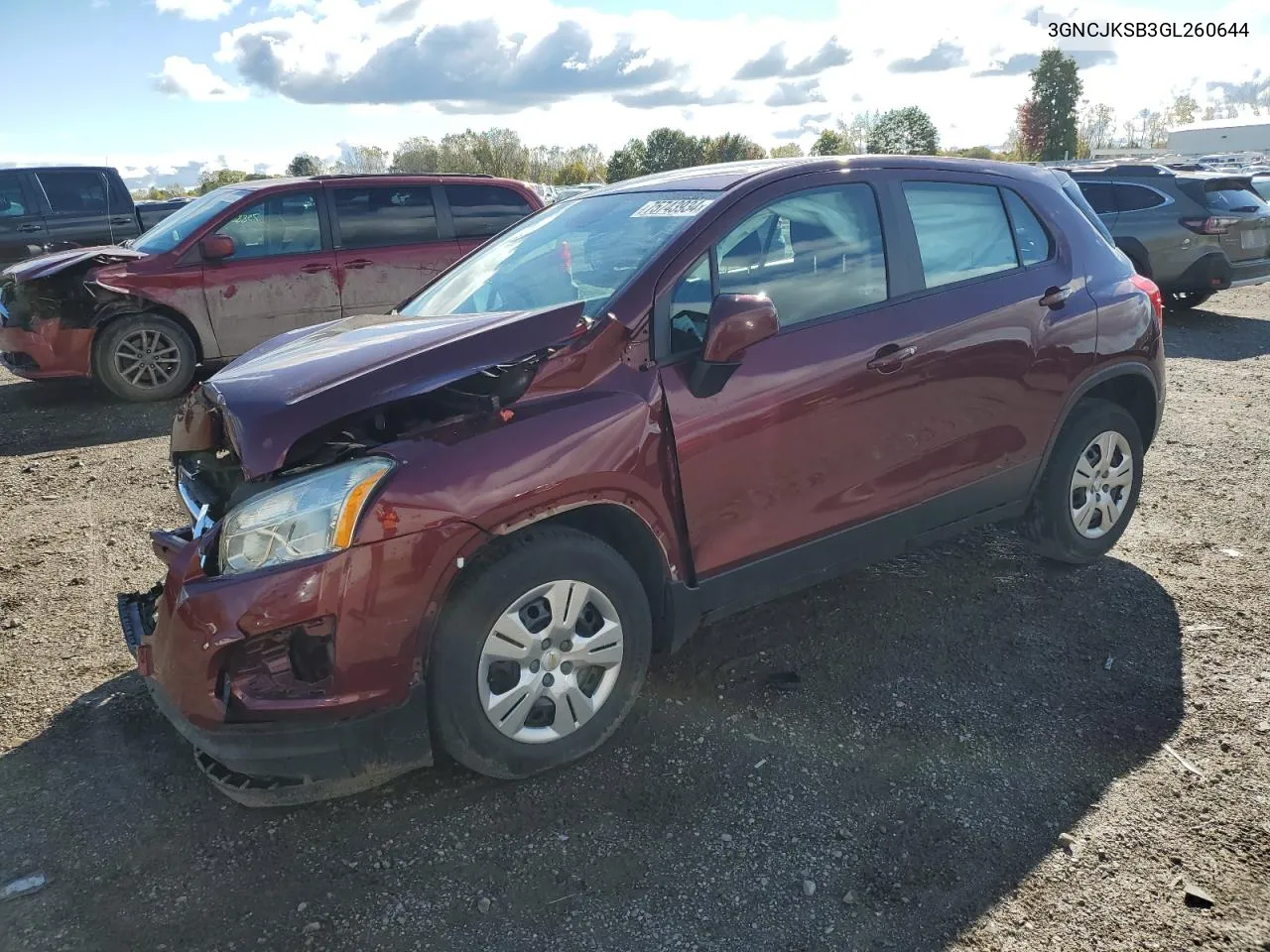 2016 Chevrolet Trax Ls VIN: 3GNCJKSB3GL260644 Lot: 75743934