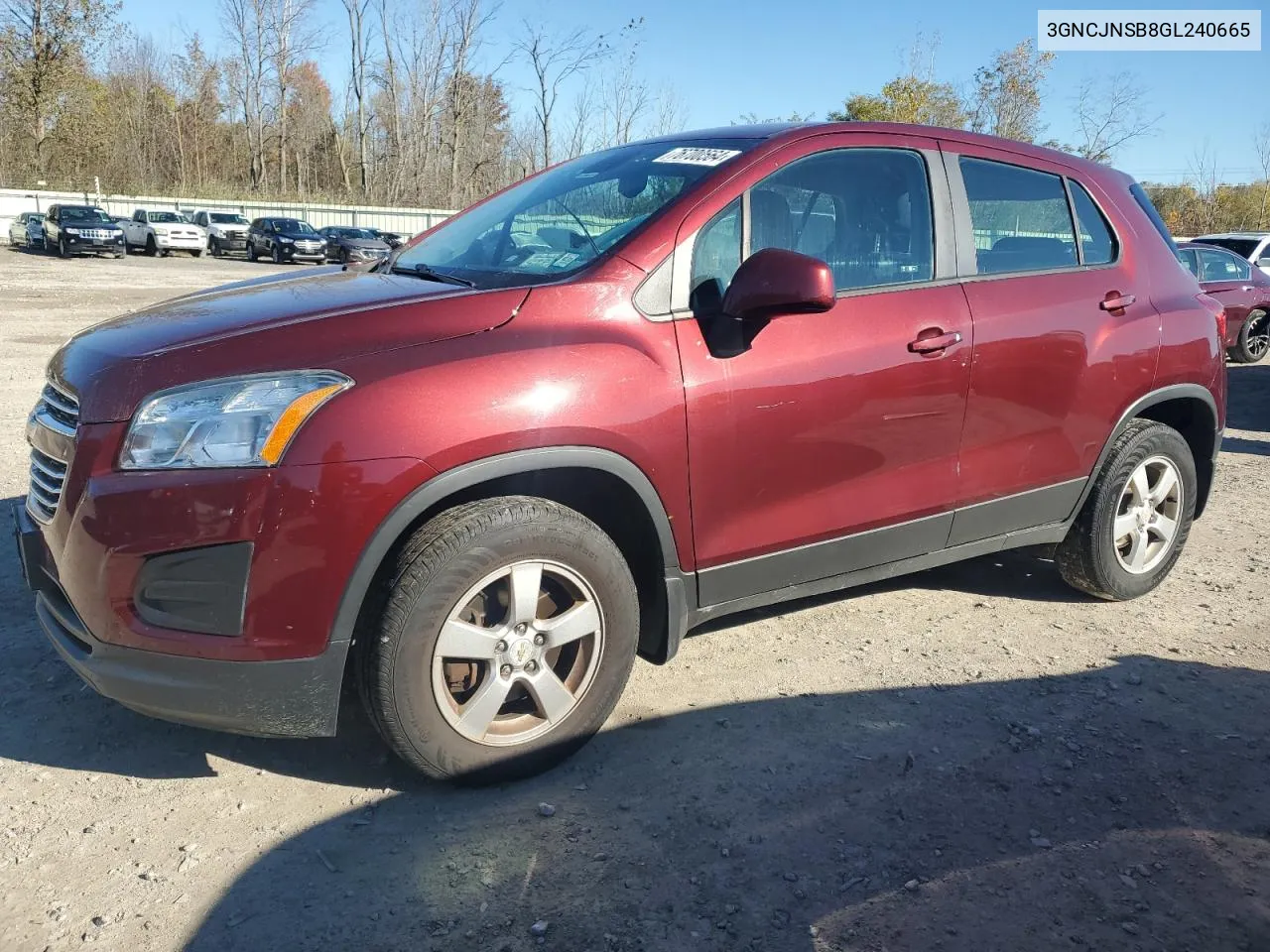 2016 Chevrolet Trax Ls VIN: 3GNCJNSB8GL240665 Lot: 76700564