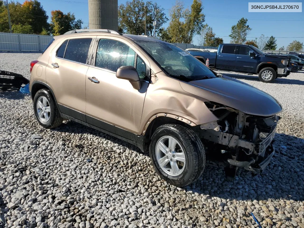 2018 Chevrolet Trax 1Lt VIN: 3GNCJPSB4JL270670 Lot: 74765114