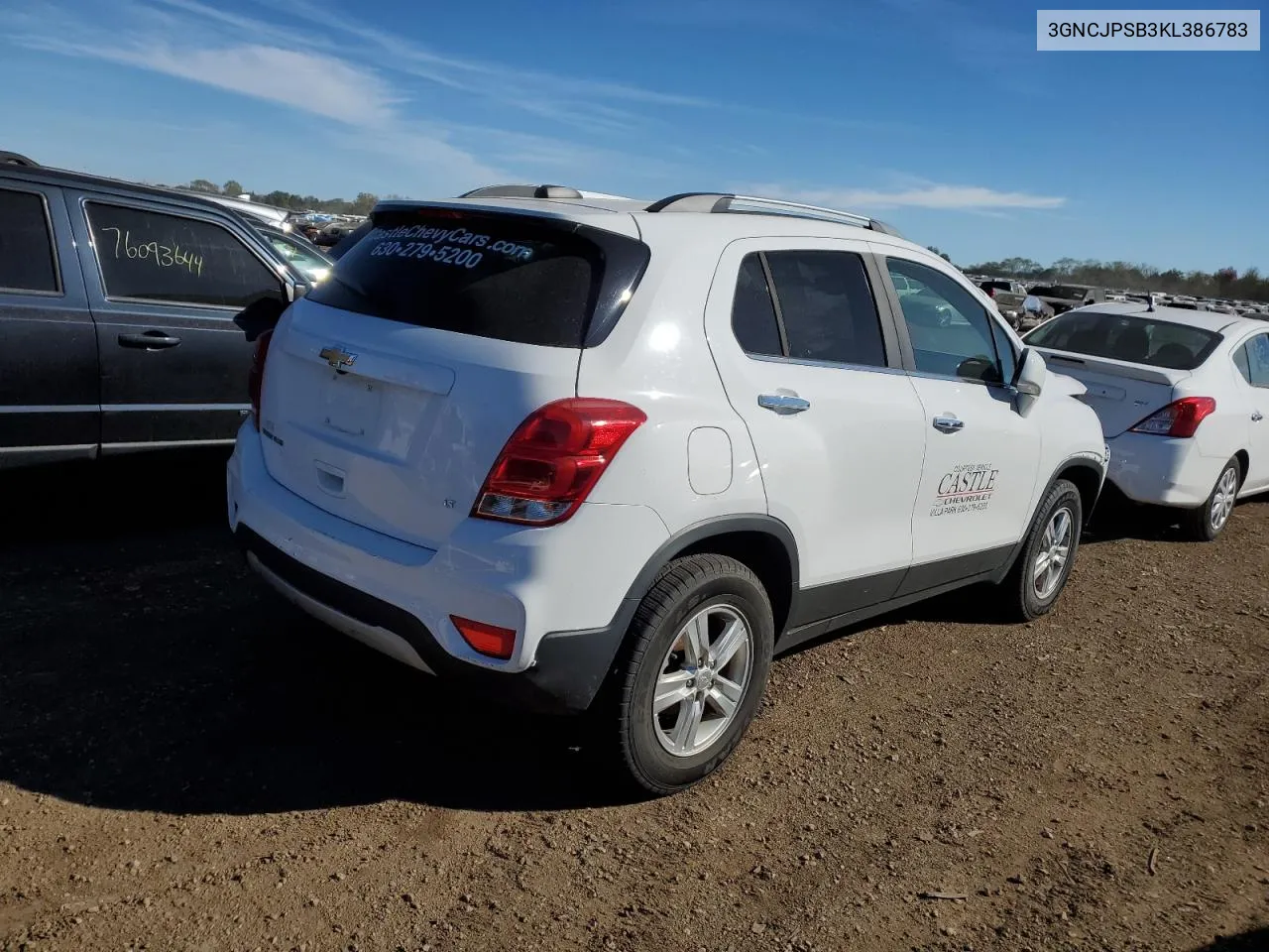 2019 Chevrolet Trax 1Lt VIN: 3GNCJPSB3KL386783 Lot: 63980284