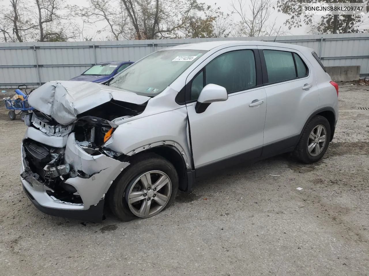 2019 Chevrolet Trax Ls VIN: 3GNCJNSB8KL209747 Lot: 77274204