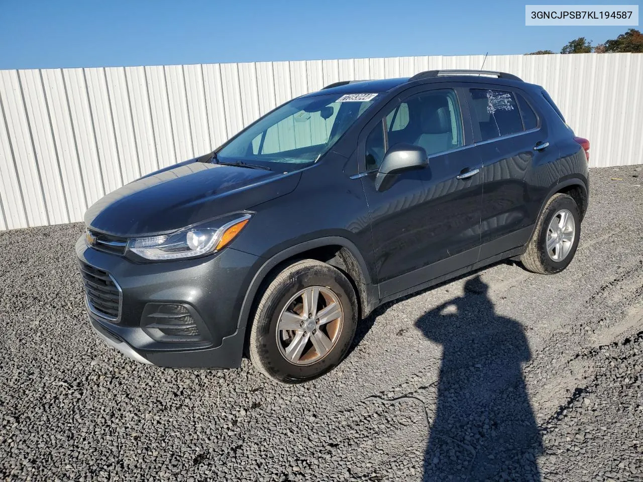 2019 Chevrolet Trax 1Lt VIN: 3GNCJPSB7KL194587 Lot: 77593044