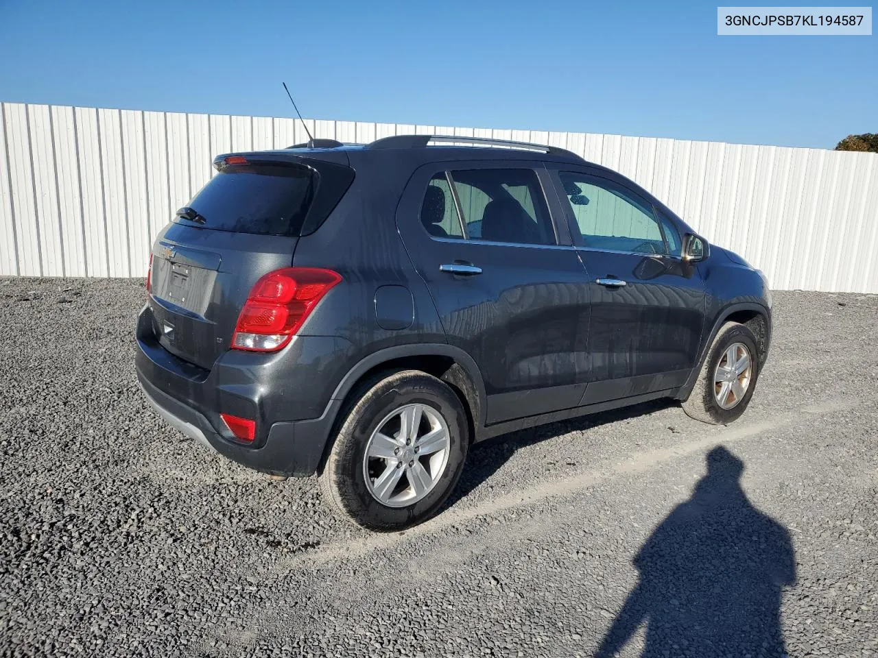 2019 Chevrolet Trax 1Lt VIN: 3GNCJPSB7KL194587 Lot: 77593044