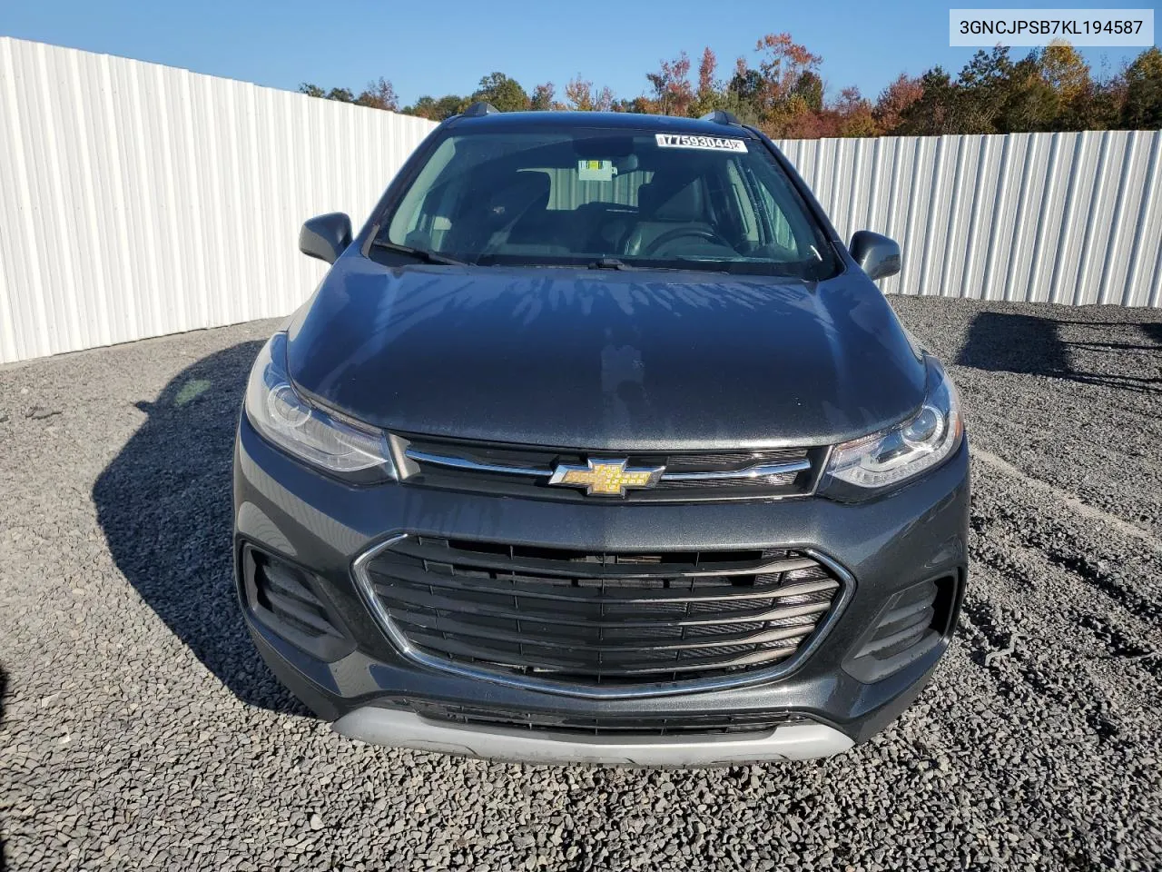 2019 Chevrolet Trax 1Lt VIN: 3GNCJPSB7KL194587 Lot: 77593044