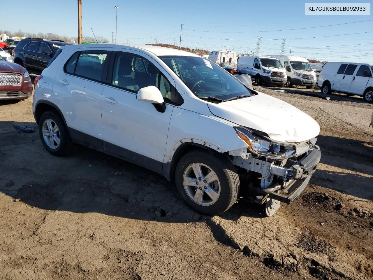 2020 Chevrolet Trax Ls VIN: KL7CJKSB0LB092933 Lot: 78879564