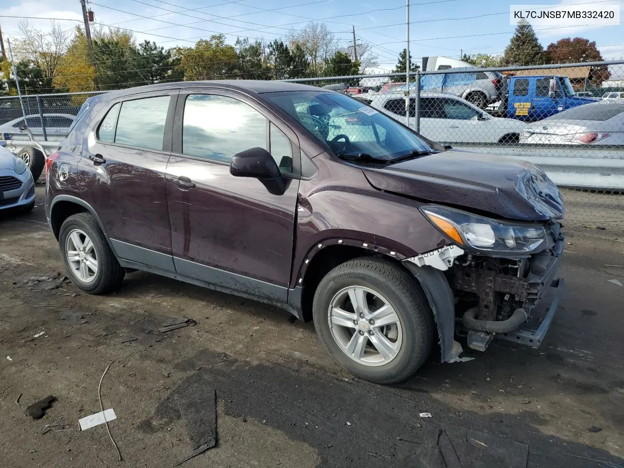 2021 Chevrolet Trax Ls VIN: KL7CJNSB7MB332420 Lot: 76955384