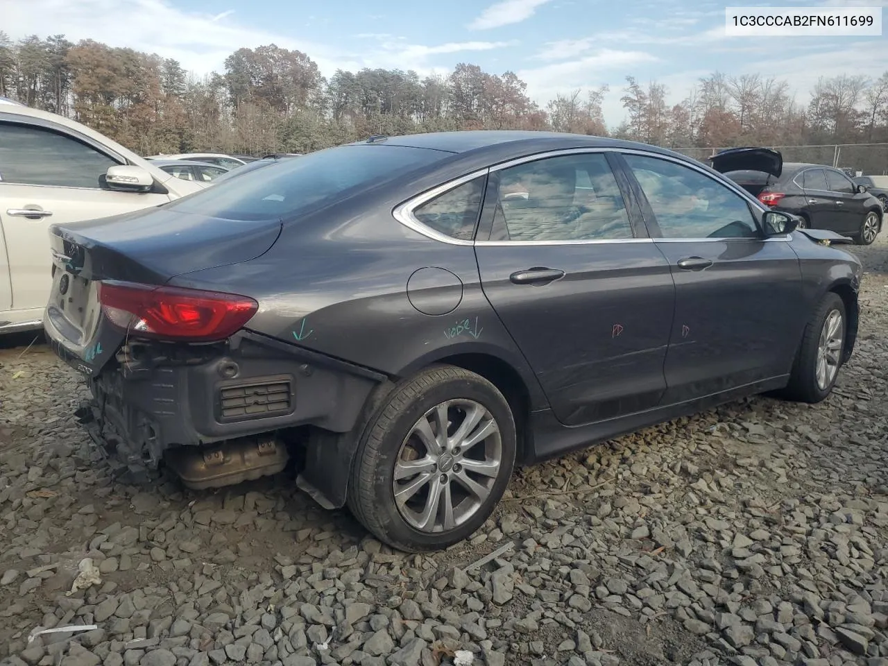 2015 Chrysler 200 Limited VIN: 1C3CCCAB2FN611699 Lot: 77805834