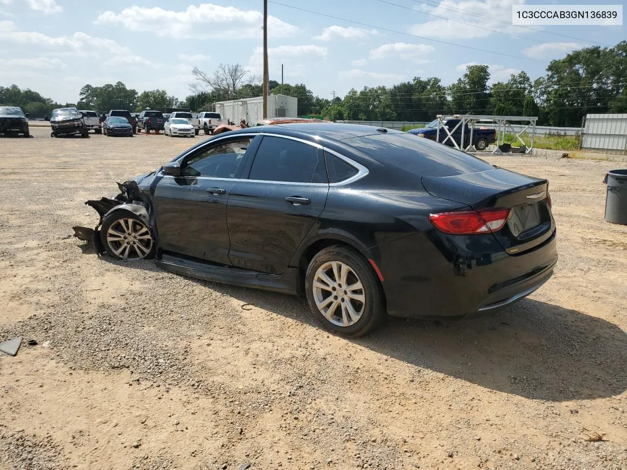 2016 Chrysler 200 Limited VIN: 1C3CCCAB3GN136839 Lot: 68376234