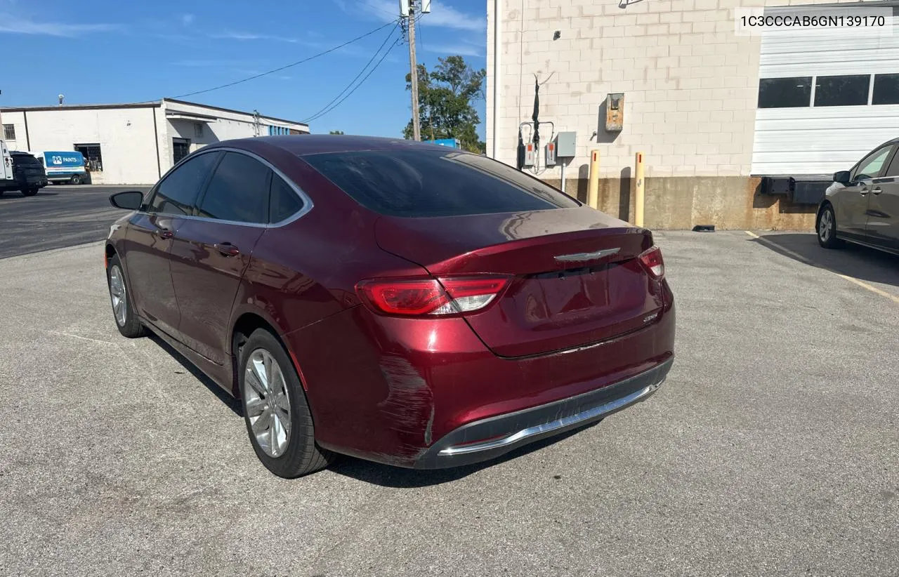 2016 Chrysler 200 Limited VIN: 1C3CCCAB6GN139170 Lot: 72634224