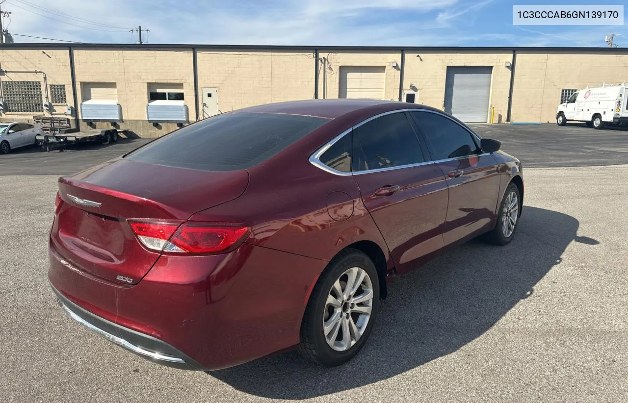 2016 Chrysler 200 Limited VIN: 1C3CCCAB6GN139170 Lot: 72634224