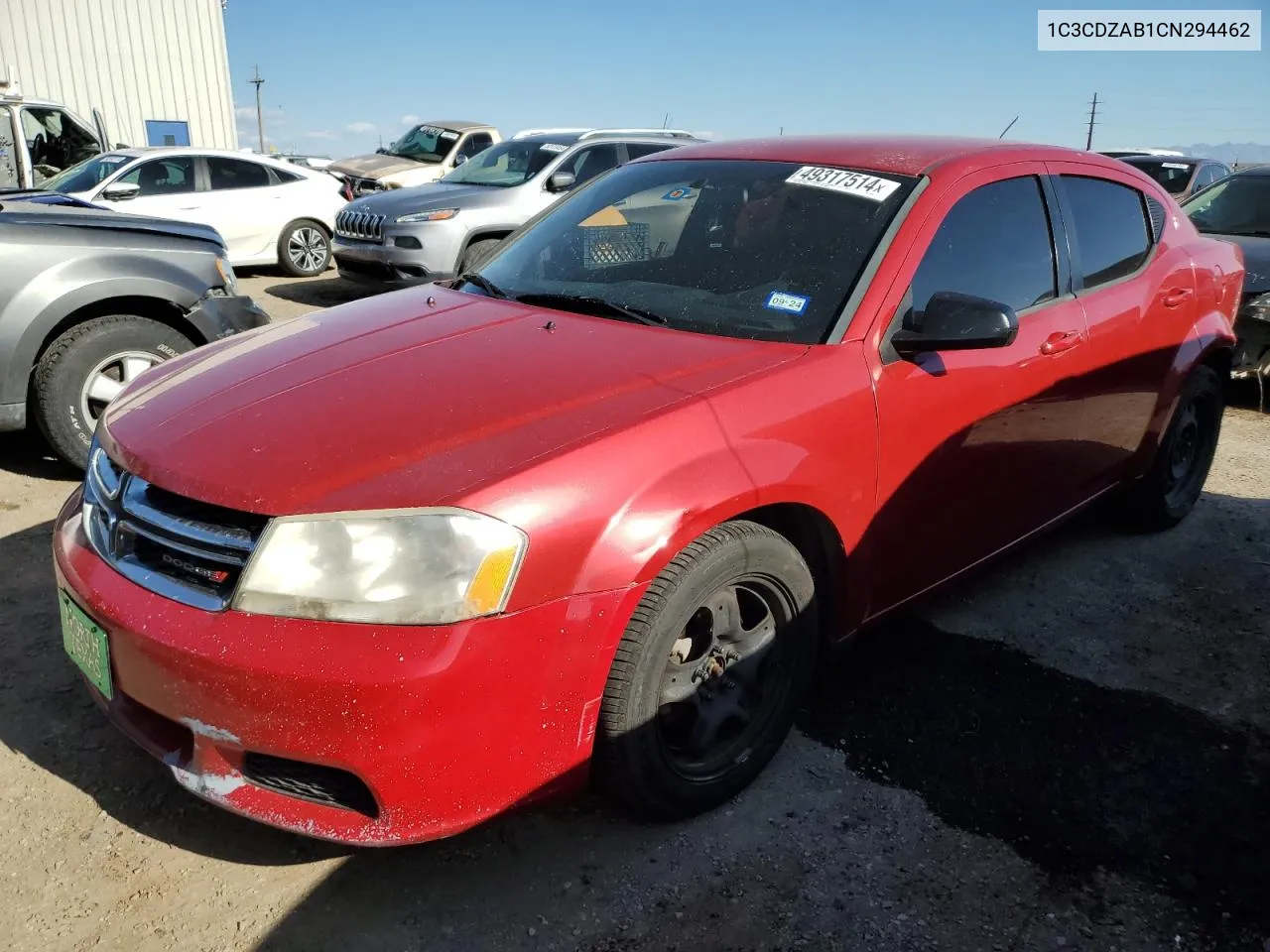 2012 Dodge Avenger Se VIN: 1C3CDZAB1CN294462 Lot: 49317514