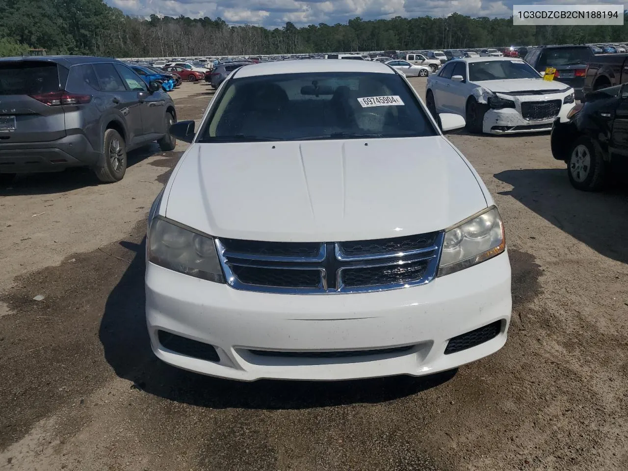 2012 Dodge Avenger Sxt VIN: 1C3CDZCB2CN188194 Lot: 69745904