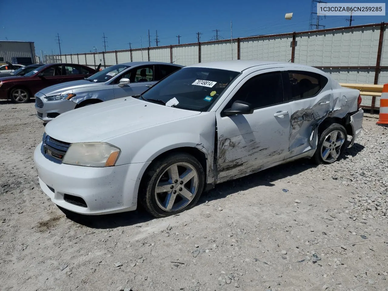 2012 Dodge Avenger Se VIN: 1C3CDZAB6CN259285 Lot: 70749814