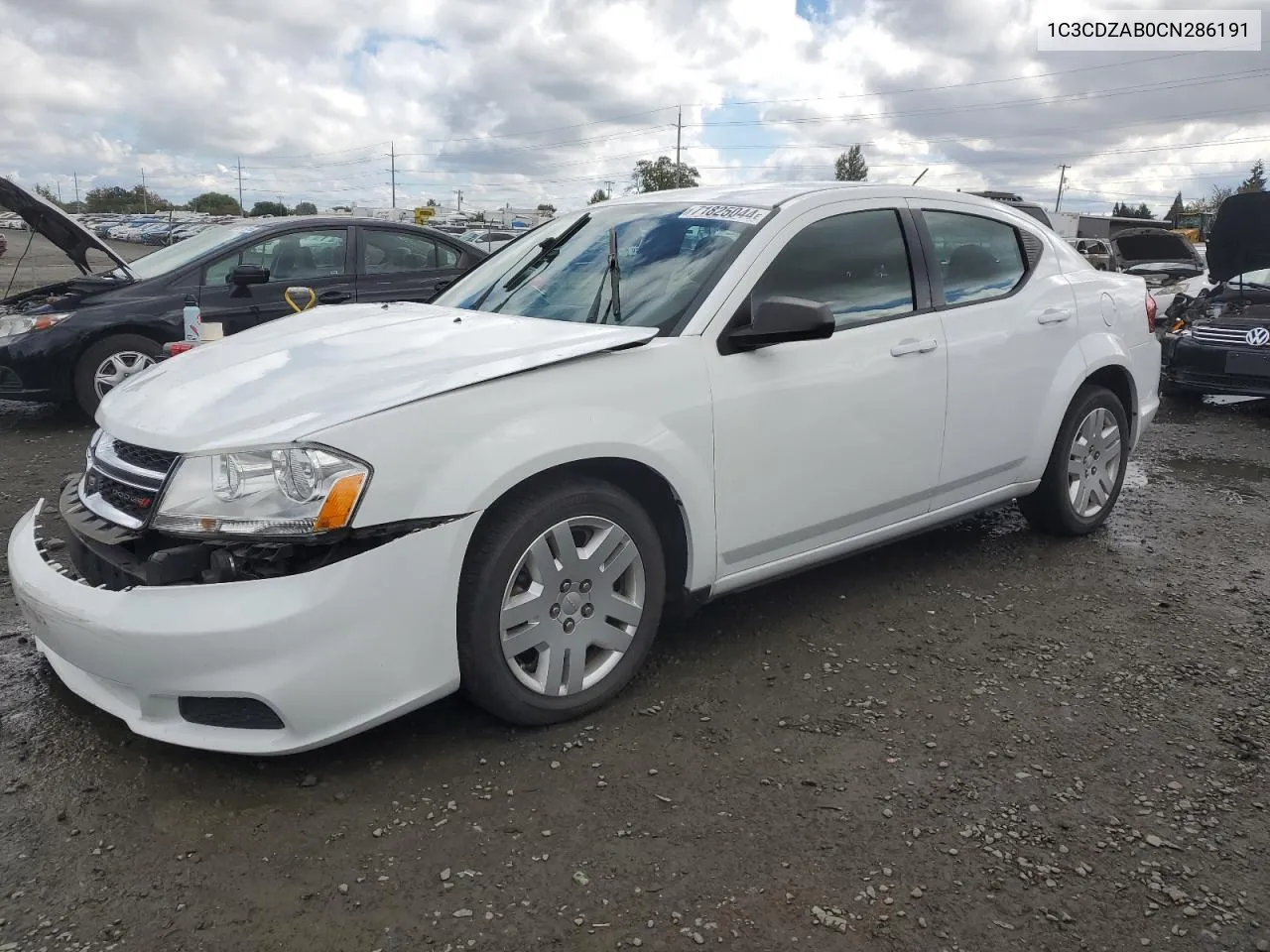 2012 Dodge Avenger Se VIN: 1C3CDZAB0CN286191 Lot: 71825044