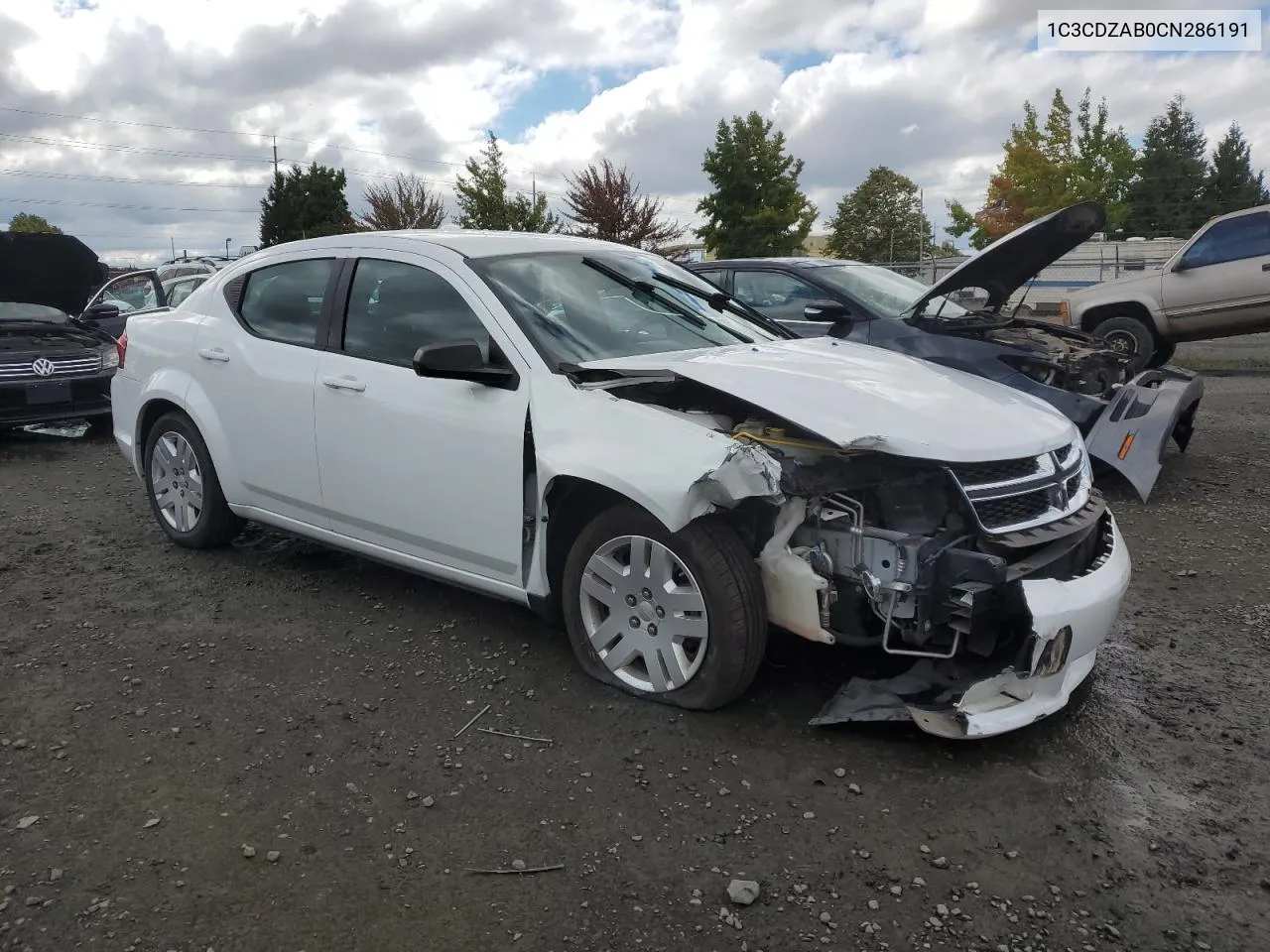 2012 Dodge Avenger Se VIN: 1C3CDZAB0CN286191 Lot: 71825044