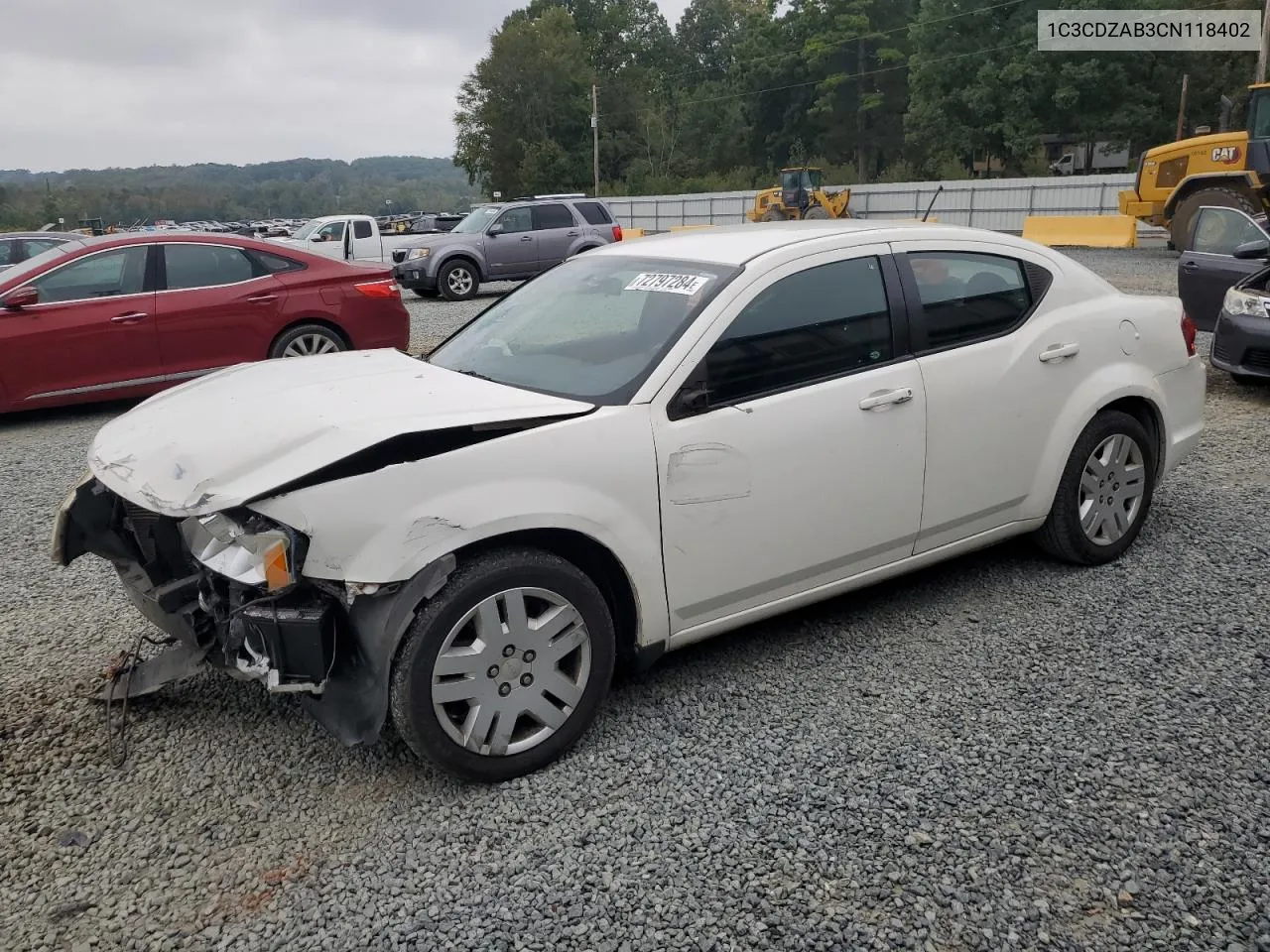 2012 Dodge Avenger Se VIN: 1C3CDZAB3CN118402 Lot: 72797284