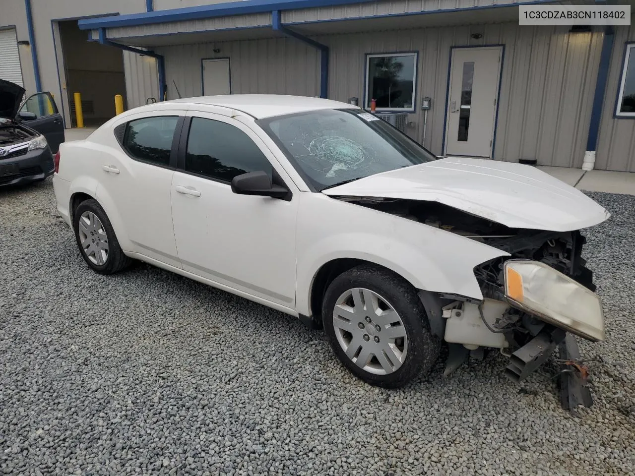 2012 Dodge Avenger Se VIN: 1C3CDZAB3CN118402 Lot: 72797284