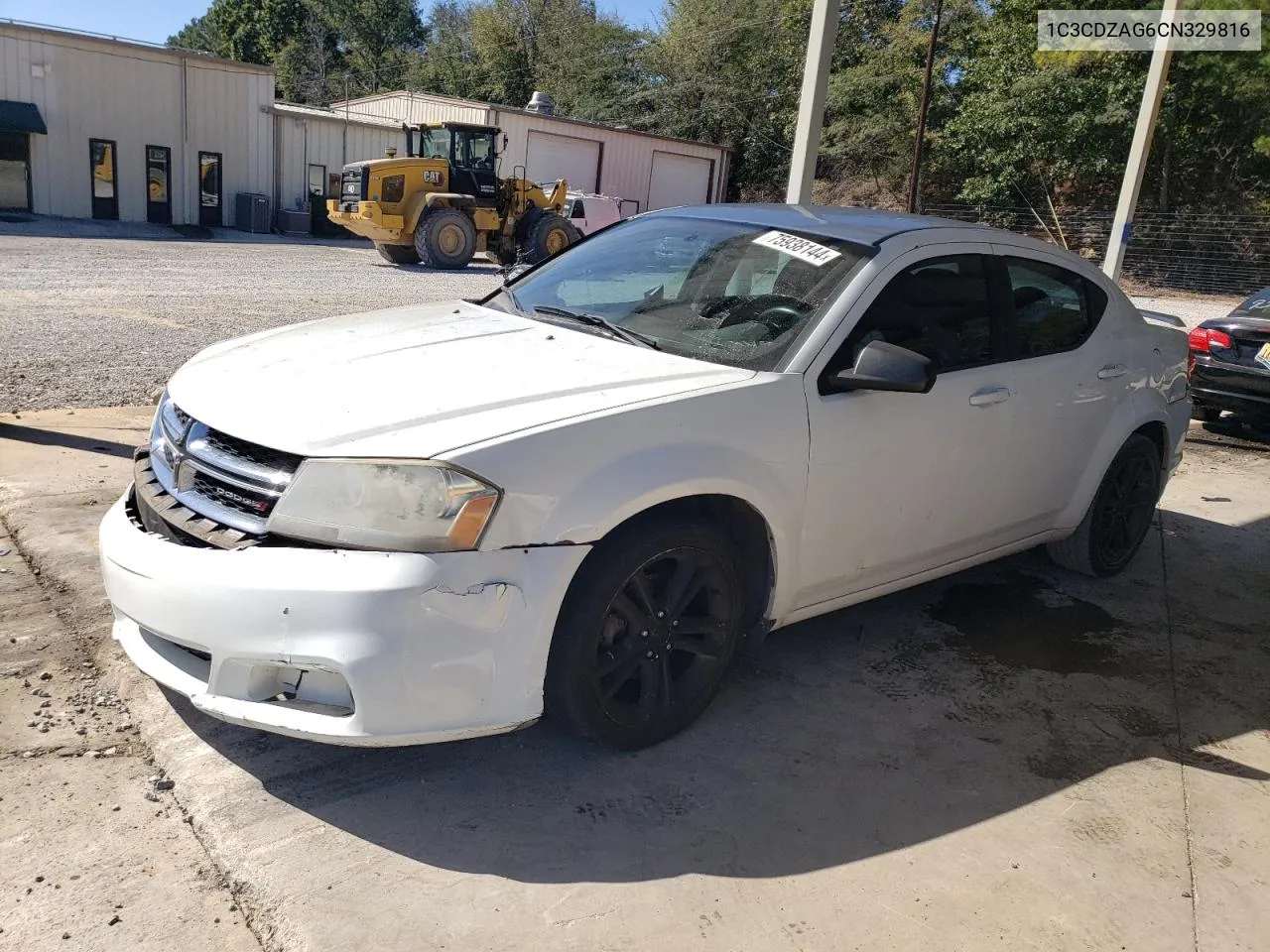 2012 Dodge Avenger Se VIN: 1C3CDZAG6CN329816 Lot: 75938144