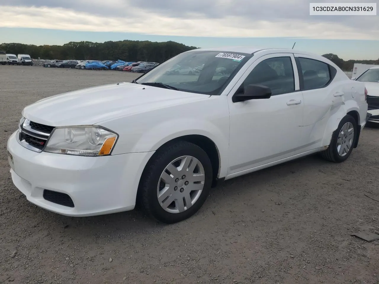 2012 Dodge Avenger Se VIN: 1C3CDZAB0CN331629 Lot: 76597904