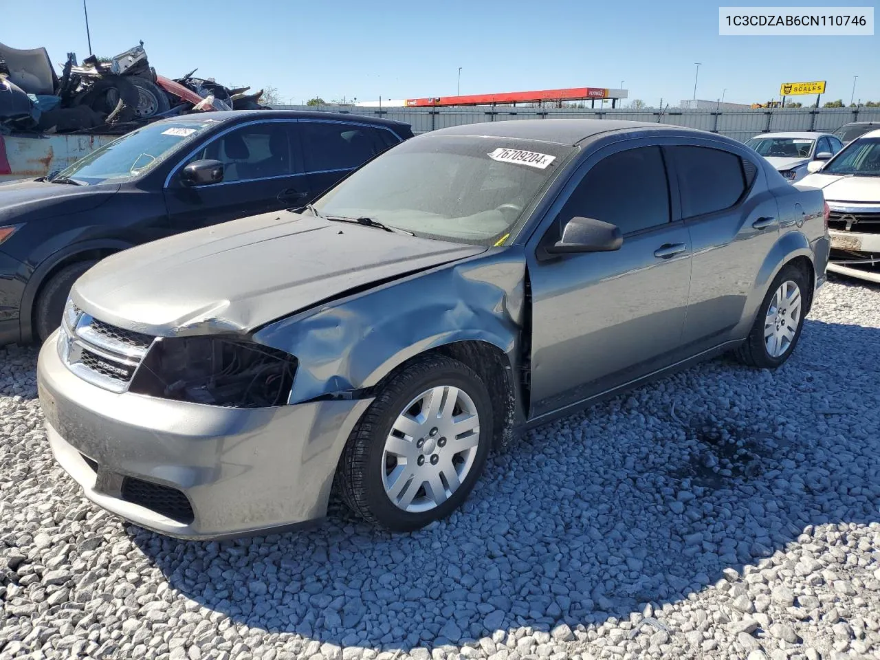 2012 Dodge Avenger Se VIN: 1C3CDZAB6CN110746 Lot: 76709204