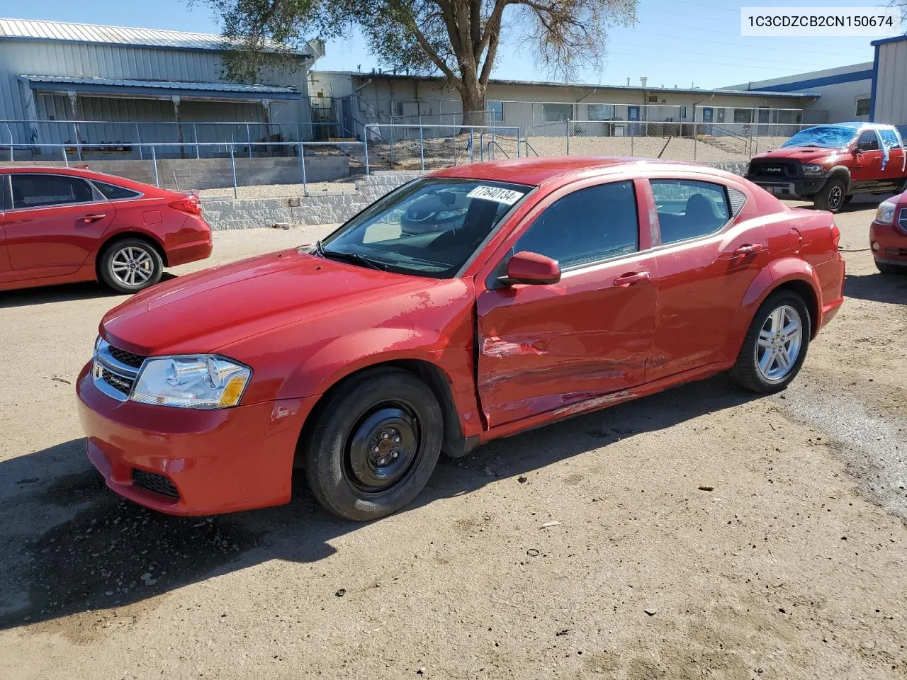 2012 Dodge Avenger Sxt VIN: 1C3CDZCB2CN150674 Lot: 77640134