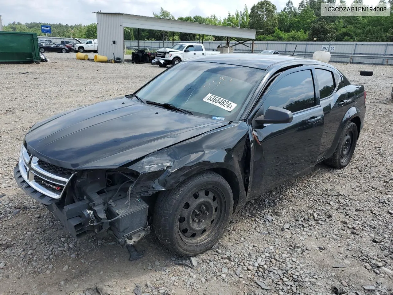 2014 Dodge Avenger Se VIN: 1C3CDZAB1EN194008 Lot: 69398484