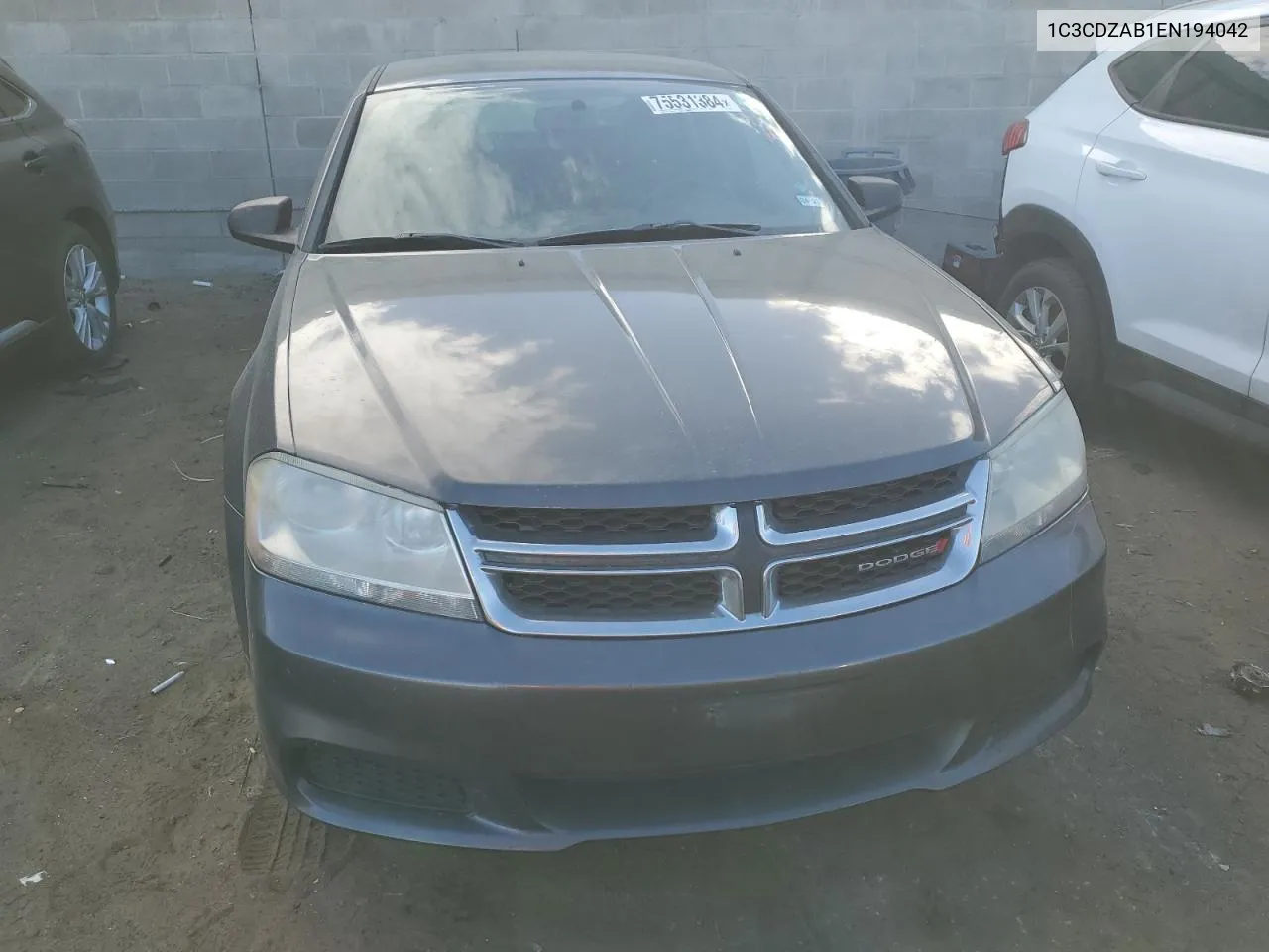 2014 Dodge Avenger Se VIN: 1C3CDZAB1EN194042 Lot: 75531384