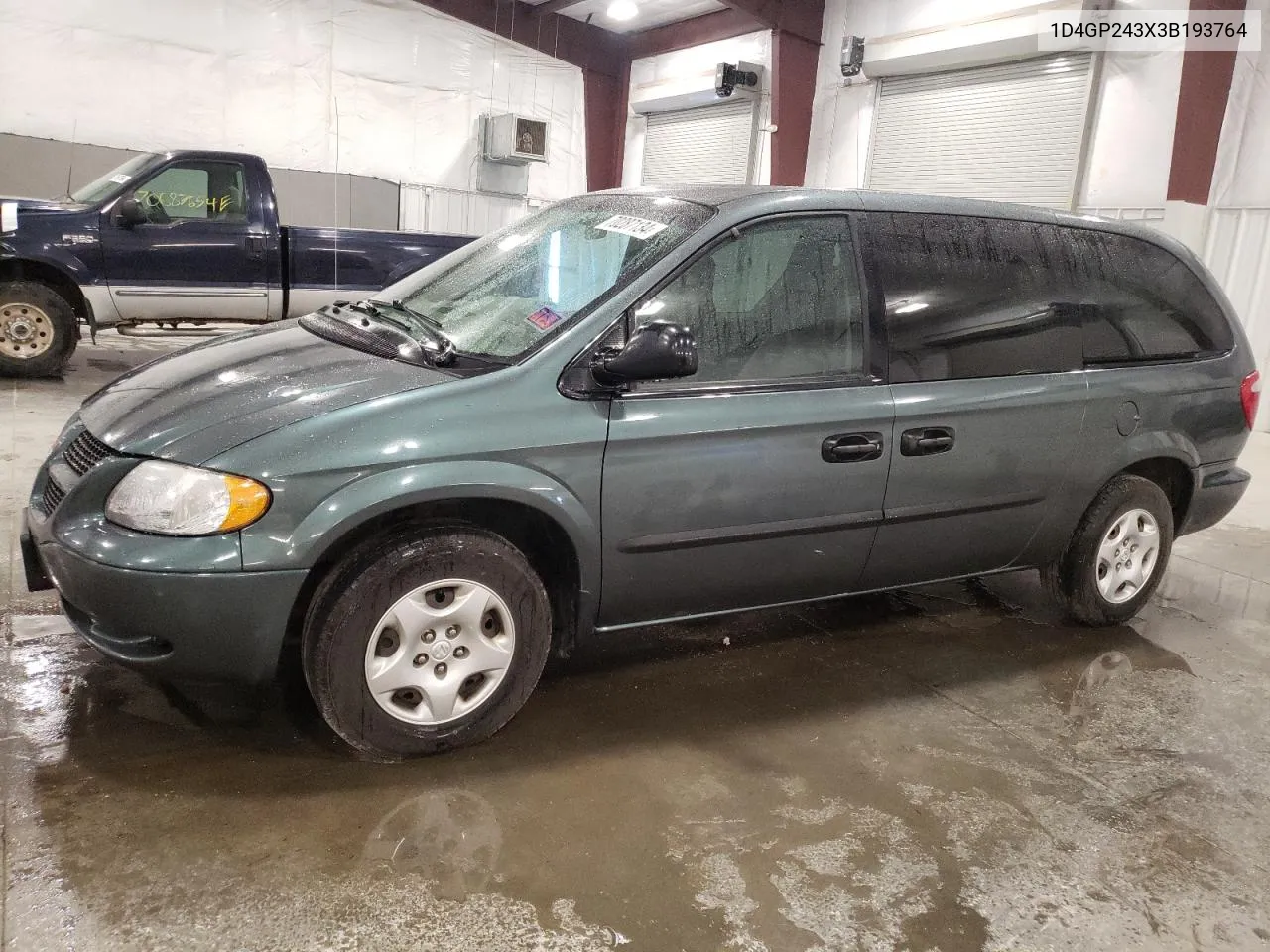 2003 Dodge Grand Caravan Se VIN: 1D4GP243X3B193764 Lot: 70287134