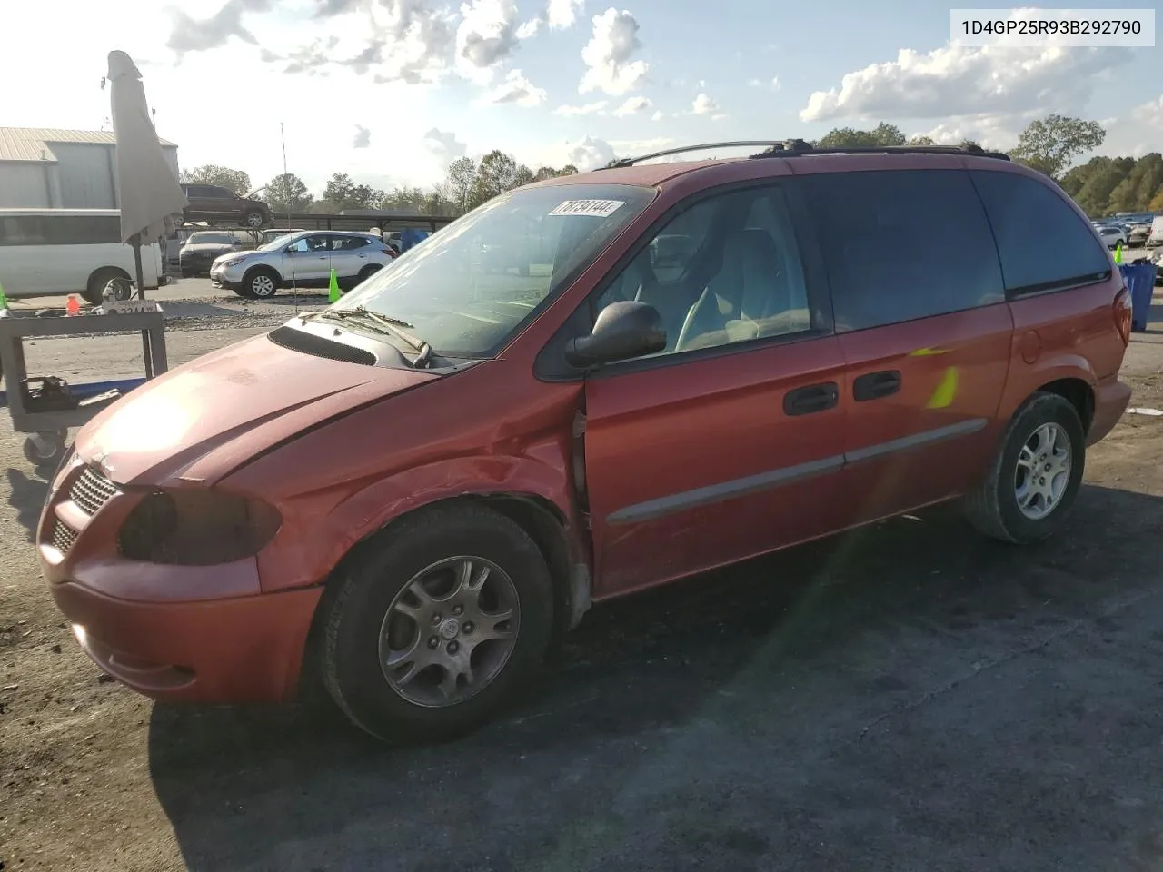 2003 Dodge Caravan Se VIN: 1D4GP25R93B292790 Lot: 78734144