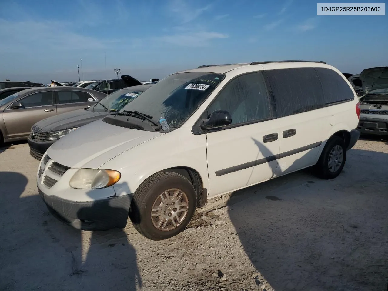 2005 Dodge Caravan Se VIN: 1D4GP25R25B203600 Lot: 75289224