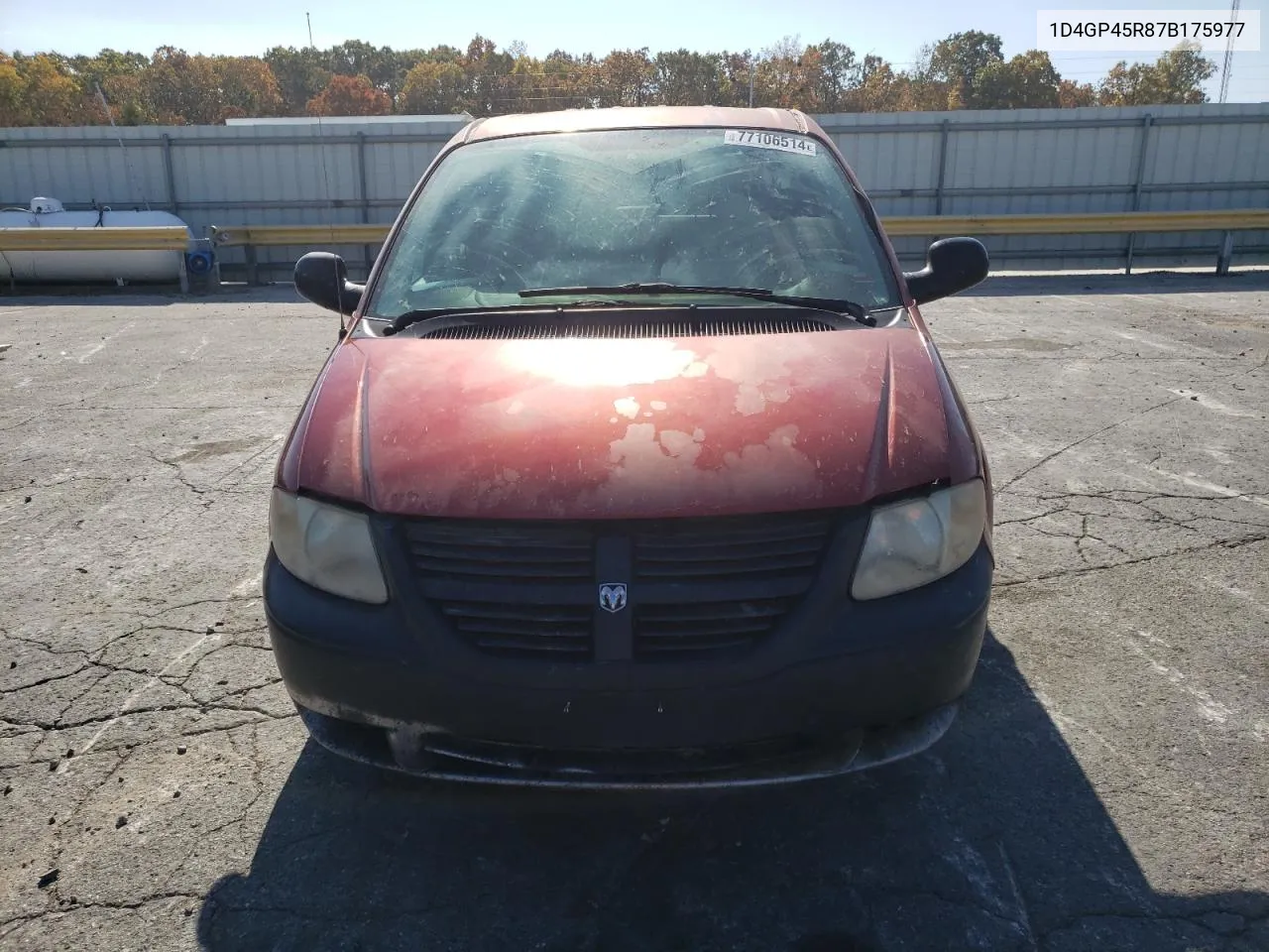 2007 Dodge Caravan Sxt VIN: 1D4GP45R87B175977 Lot: 77106514