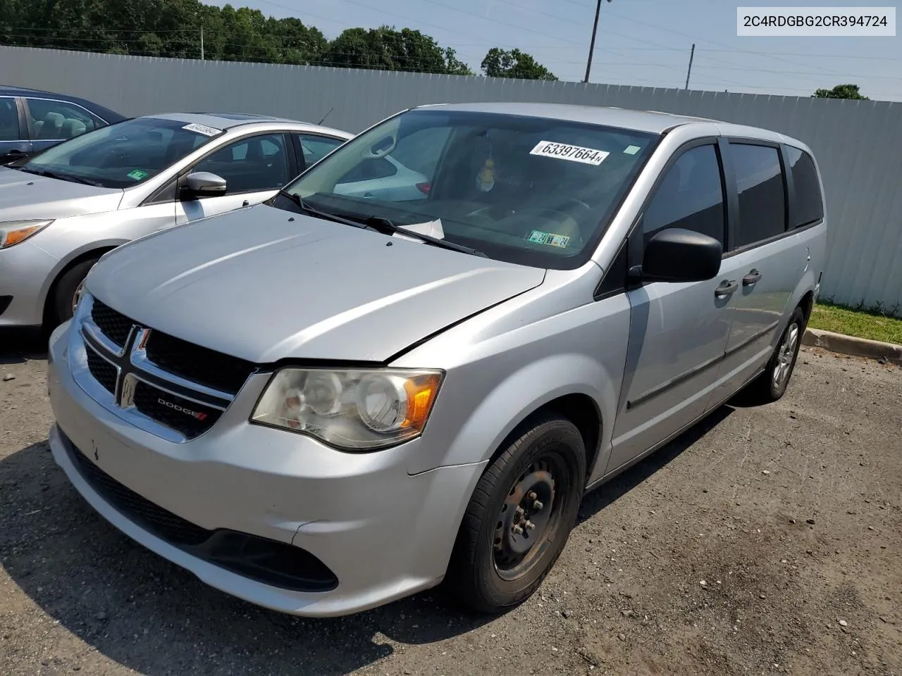 2012 Dodge Grand Caravan Se VIN: 2C4RDGBG2CR394724 Lot: 63397664